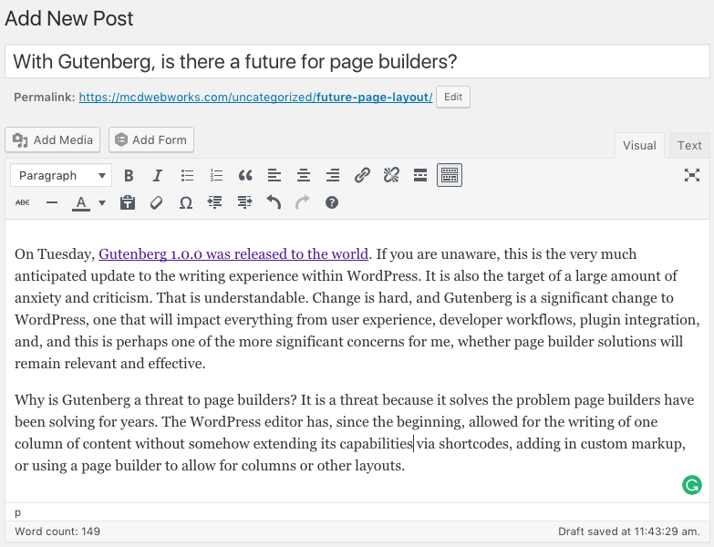 Pre-Gutenberg WordPress Content Editor